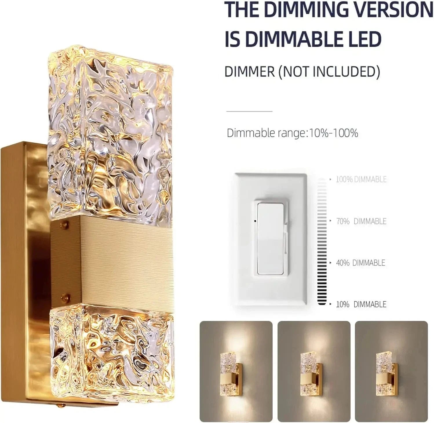 Verthara Dimmable LED Crystal Wall Light with Remote Control, Adjustable 3000K-6000K for Bathroom, Living Room, and Bedroom Sconces