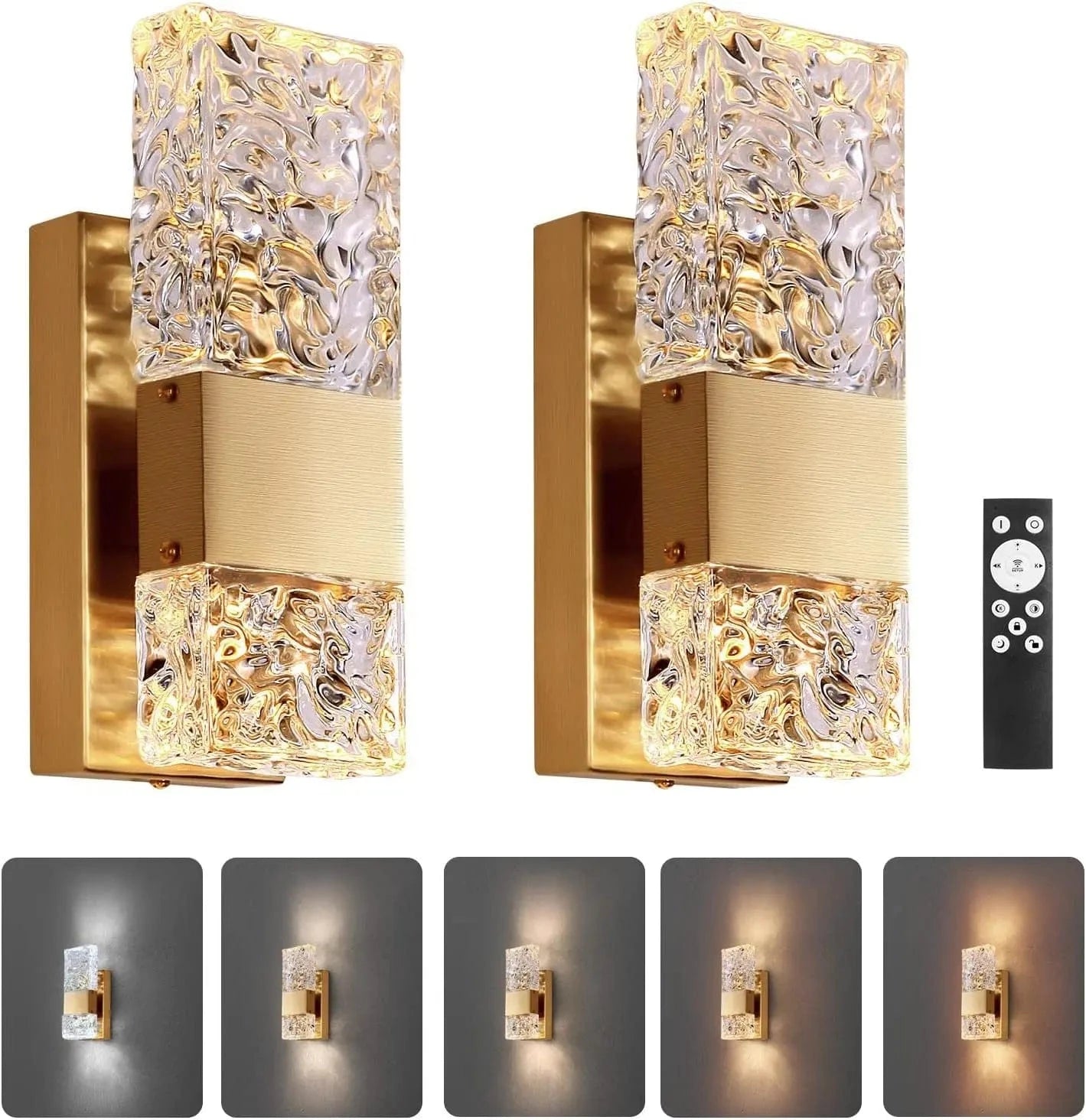 Verthara Dimmable LED Crystal Wall Light with Remote Control, Adjustable 3000K-6000K for Bathroom, Living Room, and Bedroom Sconces
