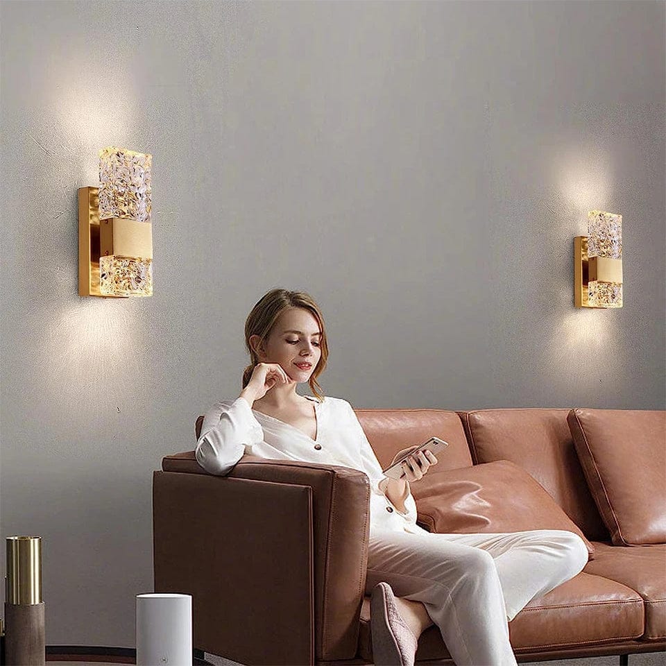 Verthara Dimmable LED Crystal Wall Light with Remote Control, Adjustable 3000K-6000K for Bathroom, Living Room, and Bedroom Sconces