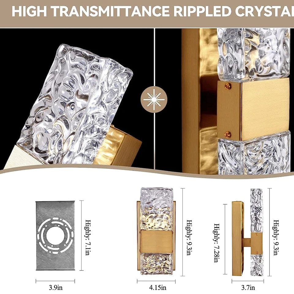 Verthara Dimmable LED Crystal Wall Light with Remote Control, Adjustable 3000K-6000K for Bathroom, Living Room, and Bedroom Sconces