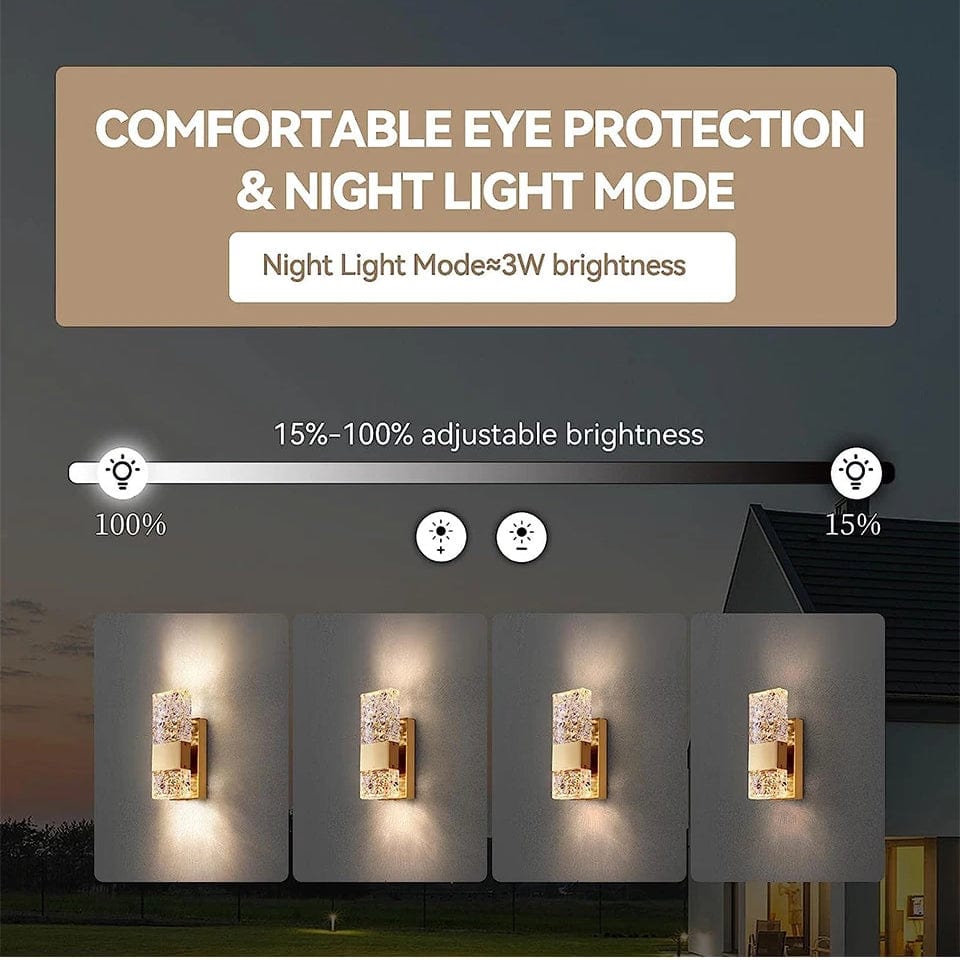 Verthara Dimmable LED Crystal Wall Light with Remote Control, Adjustable 3000K-6000K for Bathroom, Living Room, and Bedroom Sconces