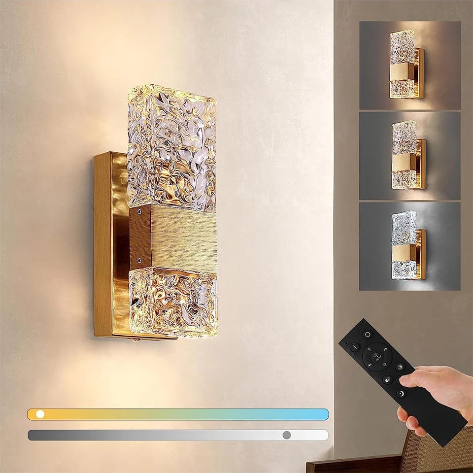 Verthara Dimmable LED Crystal Wall Light with Remote Control, Adjustable 3000K-6000K for Bathroom, Living Room, and Bedroom Sconces