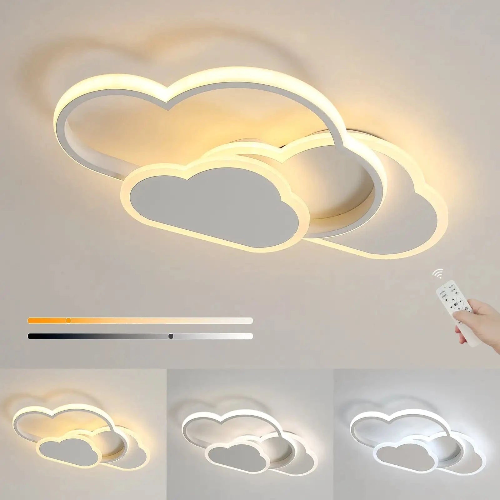 Verthara Dimmable LED Flush Mount Ceiling Light – Cloud Design – Adjustable Colour Temperature - 32W - Remote Control - Ideal For Children's Rooms Default