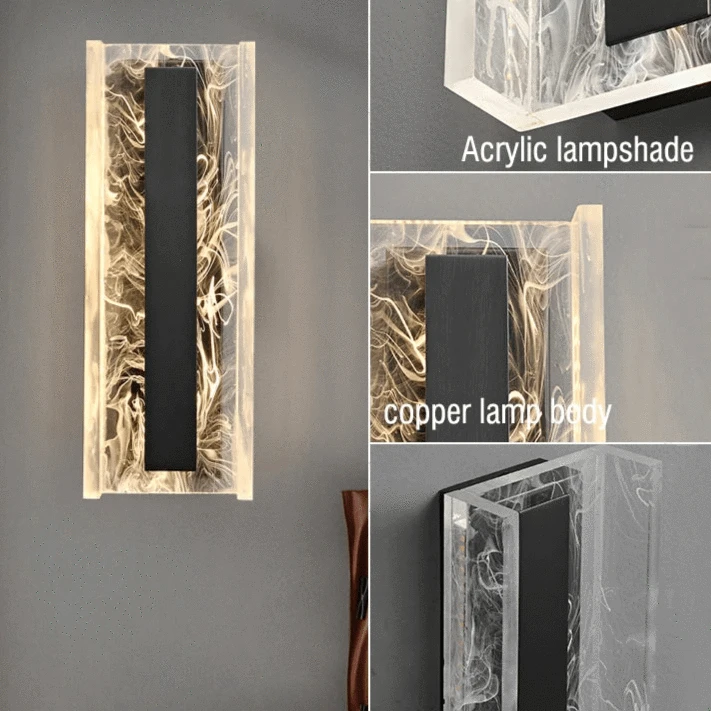 Verthara Dimmable LED Wall Sconce, 12W Modern Acrylic and Copper Wall Lamp for Living Room and Bedroom Lighting