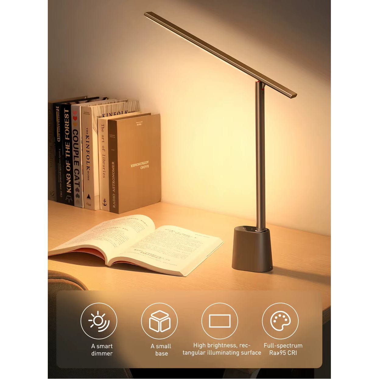 Verthara Dimmable Rechargeable LED Desk Lamp – Foldable Design - Smart Adaptive Brightness - 180° Rotation - Adjustable Colour Temperature - Eye Protection