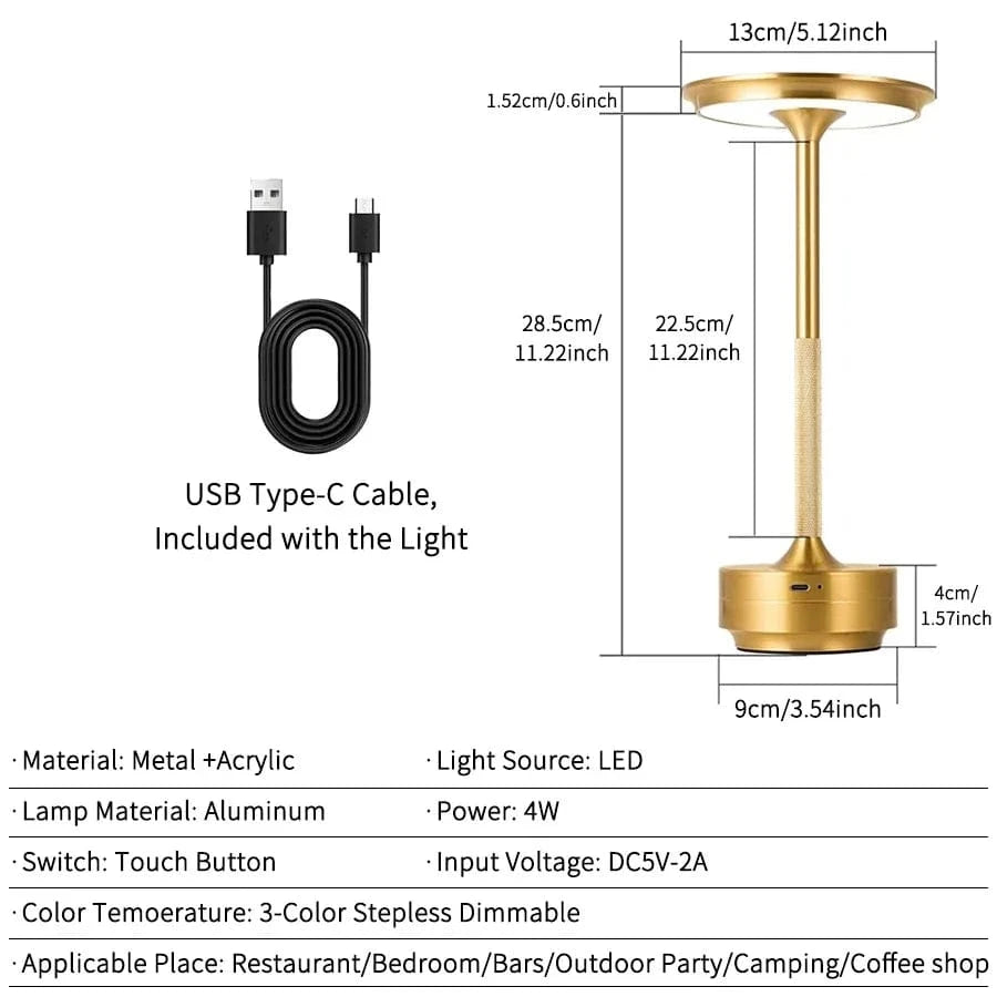 Verthara Dimmable Touch Control Rechargeable Table Lamp