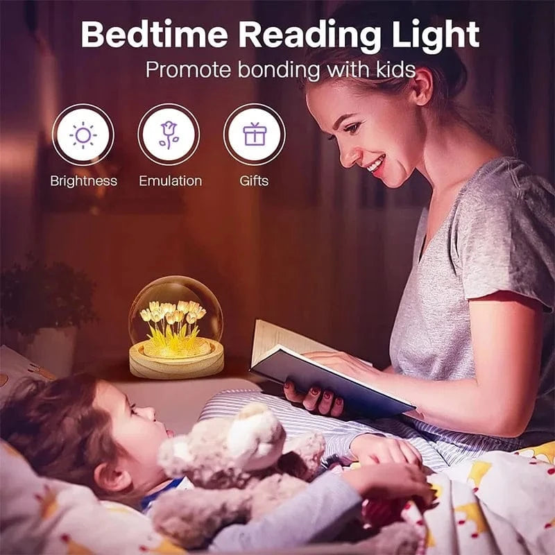Verthara DIY Tulip LED Night Light – Battery Operated - Colourful - Wooden Base - Indoor Decor - Charming Gift Idea