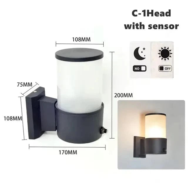 Verthara E27 LED Outdoor Wall Lamp, Waterproof Glass and Aluminum Up Down Glow Sconce for Garden, Balcony, Modern Exterior Wall Lights C-1 head with sensor / Cold White
