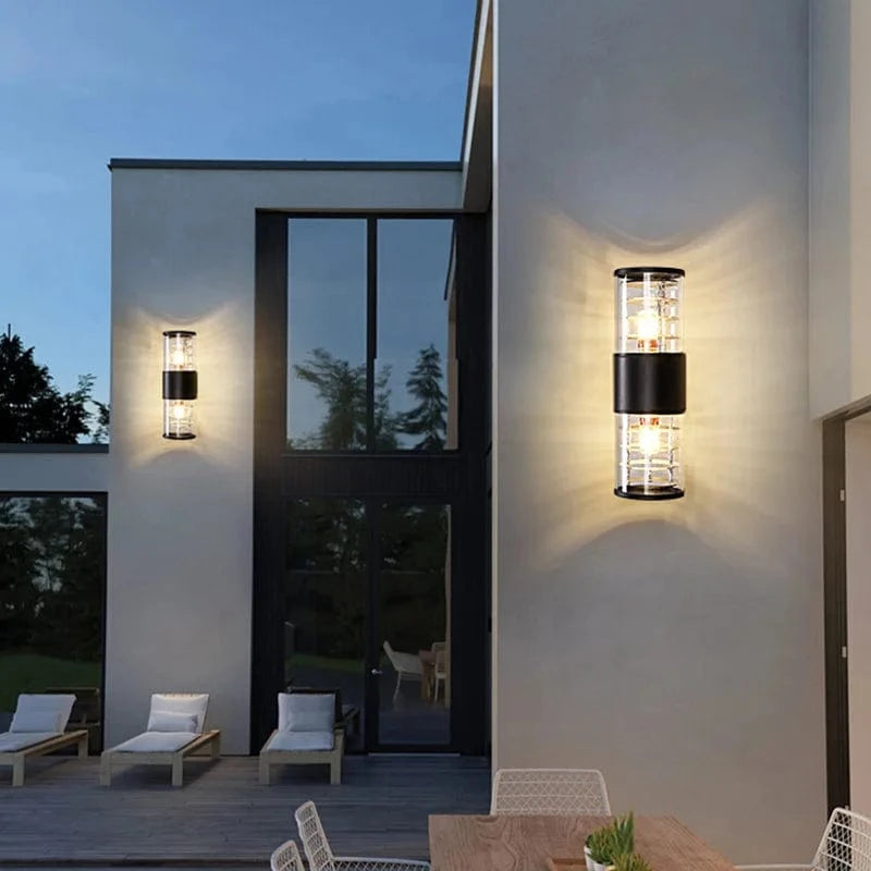 Verthara E27 LED Outdoor Wall Lamp, Waterproof Glass and Aluminum Up Down Glow Sconce for Garden, Balcony, Modern Exterior Wall Lights