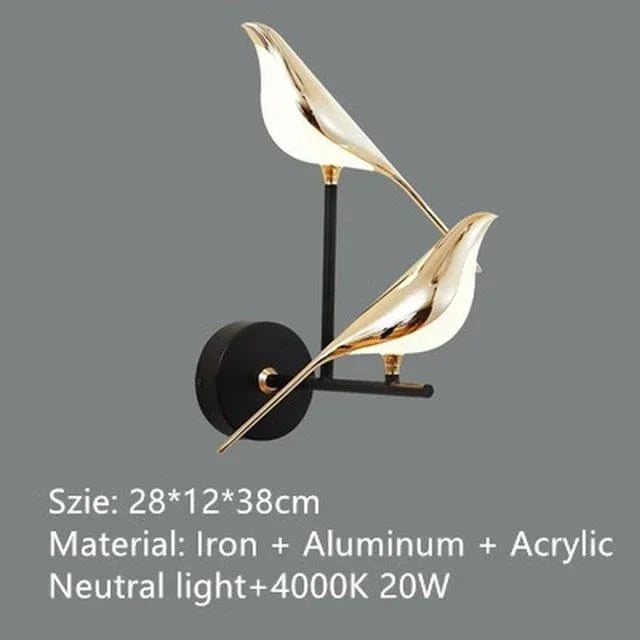 Verthara Elegant Bird Design Golden Magpie LED Wall Lamp 2 head wall / Cool White(5500-7000K)