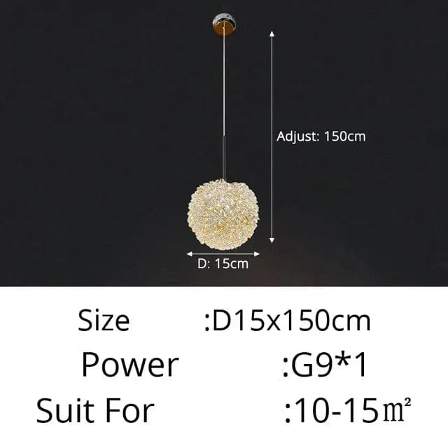 Verthara Elegant Crystal Chandelier Light for Bedroom and Bar – Modern Round Ball Design with Adjustable Hanging Cable