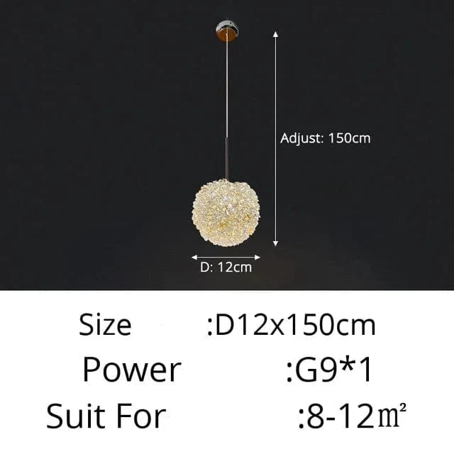 Verthara Elegant Crystal Chandelier Light for Bedroom and Bar – Modern Round Ball Design with Adjustable Hanging Cable