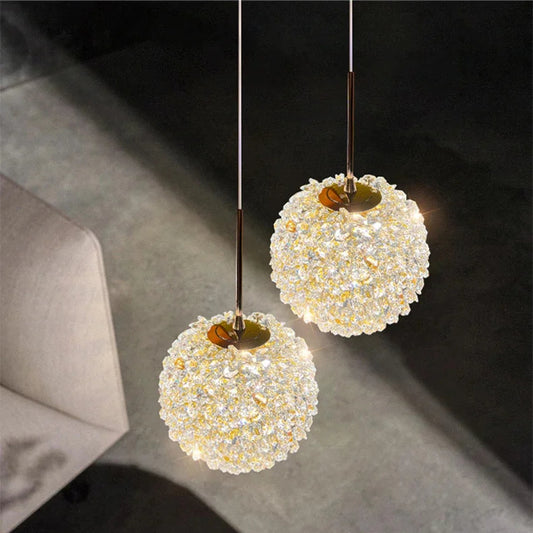 Verthara Elegant Crystal Chandelier Light for Bedroom and Bar – Modern Round Ball Design with Adjustable Hanging Cable