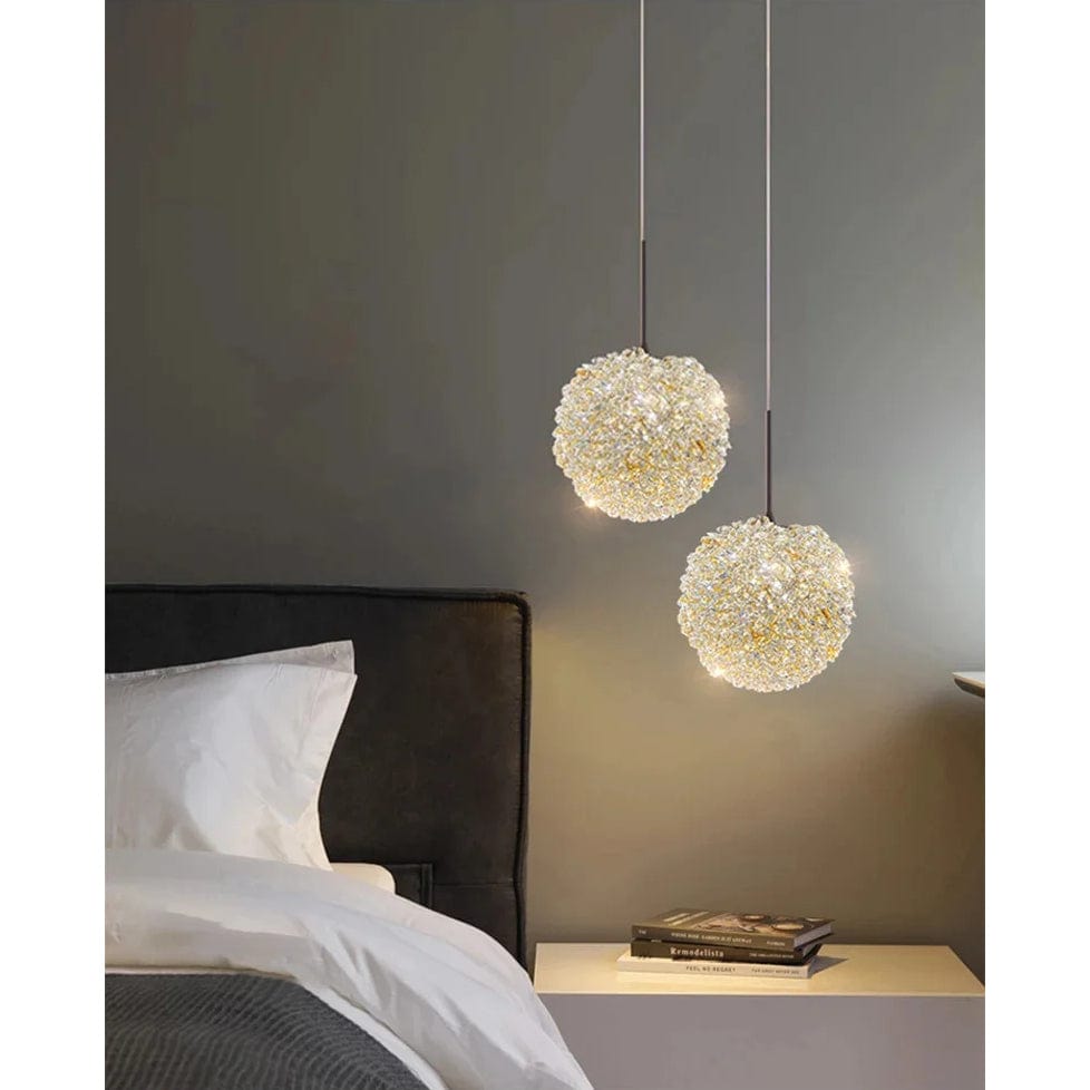 Verthara Elegant Crystal Chandelier Light for Bedroom and Bar – Modern Round Ball Design with Adjustable Hanging Cable