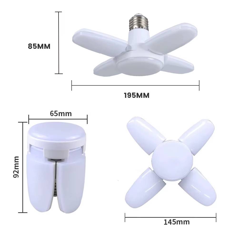 Verthara Foldable 28W LED Light Bulb with E27 Base – Adjustable Fan Lamp for Home and Garage Lighting, 6500K Bright White