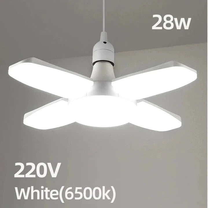 Verthara Foldable 28W LED Light Bulb with E27 Base – Adjustable Fan Lamp for Home and Garage Lighting, 6500K Bright White Cold White 220V