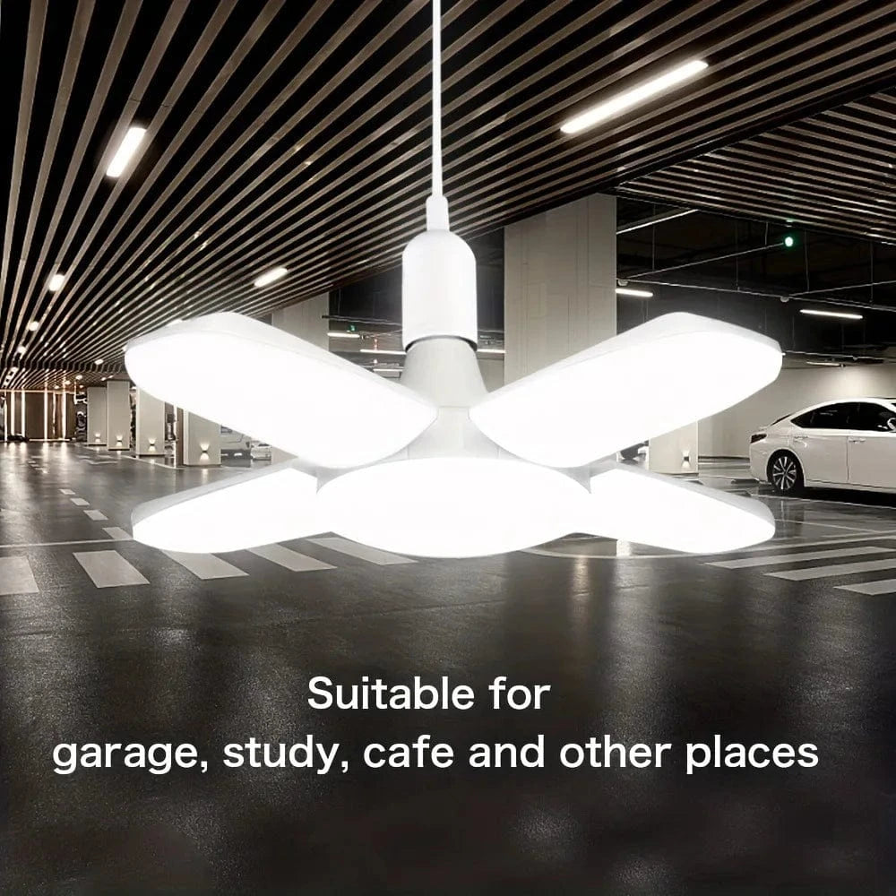 Verthara Foldable 28W LED Light Bulb with E27 Base – Adjustable Fan Lamp for Home and Garage Lighting, 6500K Bright White