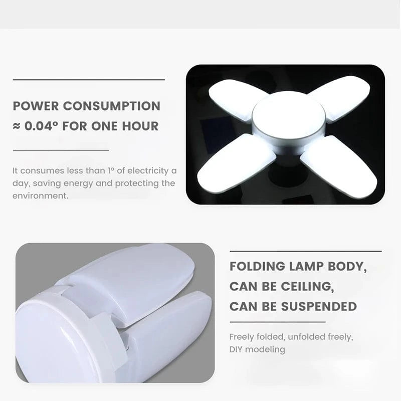 Verthara Foldable 28W LED Light Bulb with E27 Base – Adjustable Fan Lamp for Home and Garage Lighting, 6500K Bright White