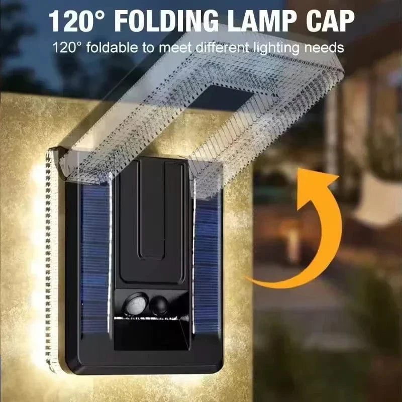 Verthara Foldable Solar Wall Light With Motion Sensor – Waterproof - Adjustable 120° Head - Energy-Saving - 3 Lighting Modes - Outdoor Use