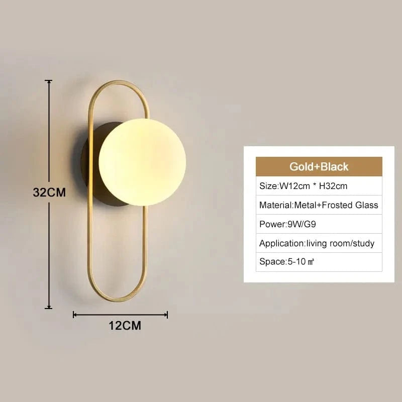 Verthara Frosted Glass LED Wall Lights A Black Gold 9w / Warm White