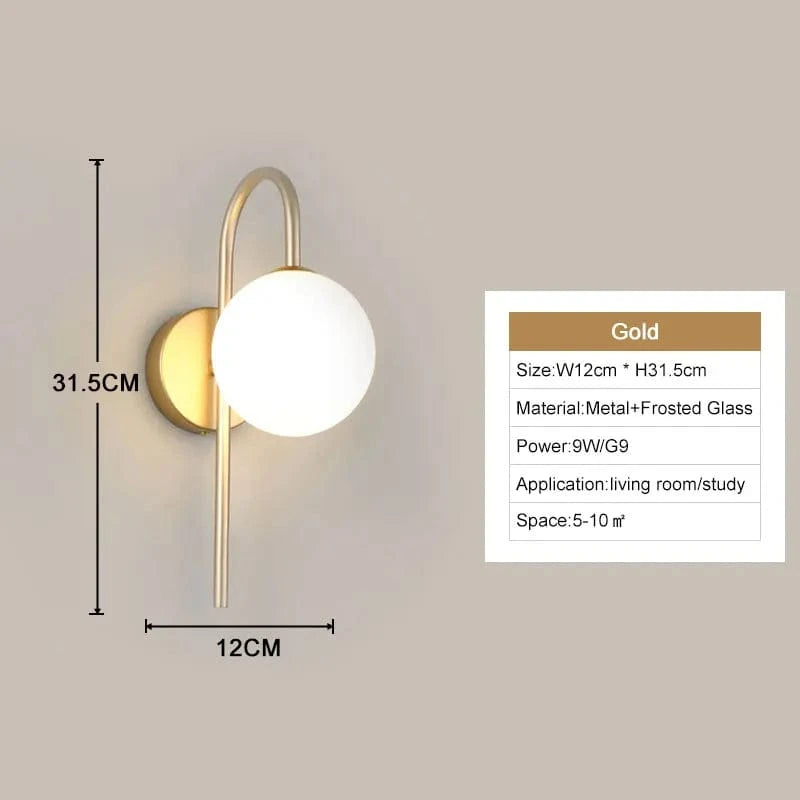 Verthara Frosted Glass LED Wall Lights C Gold 9w / Warm White