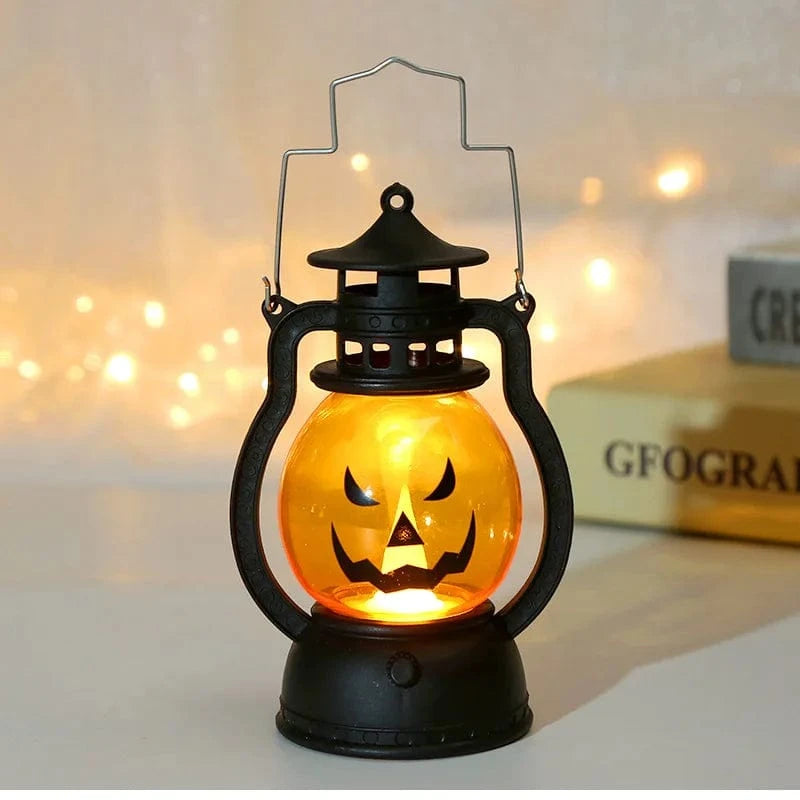 Verthara Halloween LED Pumpkin Lantern Light – Retro Jack O Lantern Hanging Decor for Parties and Seasonal Use B