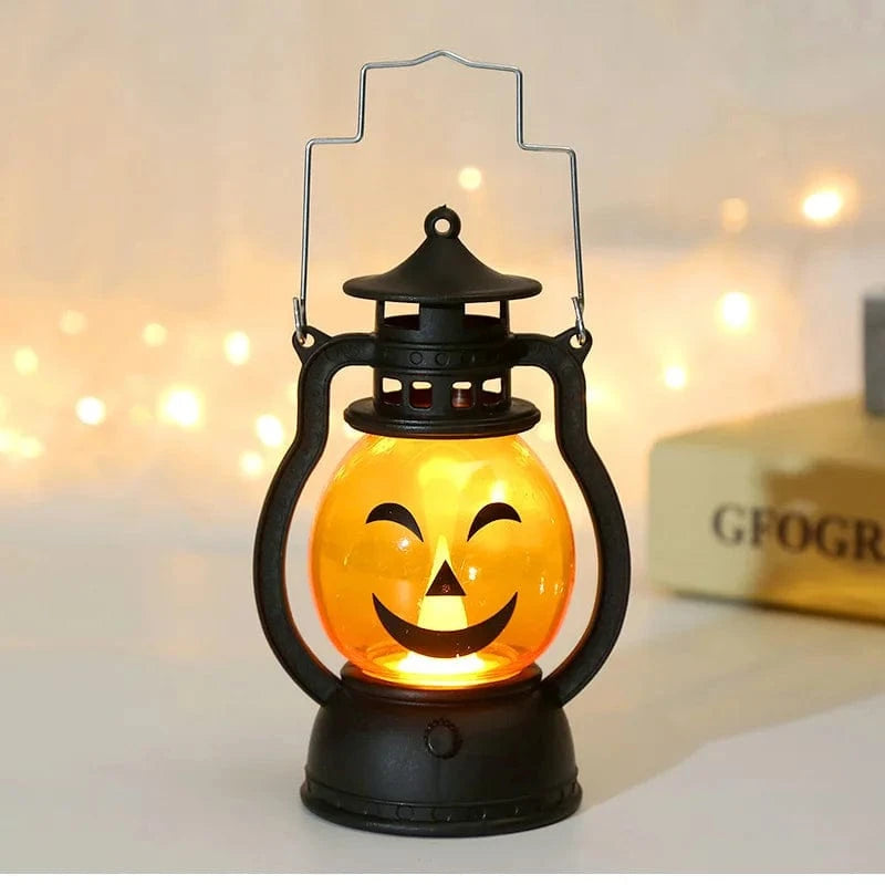 Verthara Halloween LED Pumpkin Lantern Light – Retro Jack O Lantern Hanging Decor for Parties and Seasonal Use D