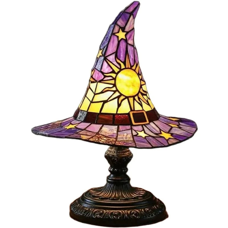 Verthara Halloween Witch Hat Lamp - Stained Glass USB Powered Night Light for Home Decor and Children's Rooms A Height 18cm