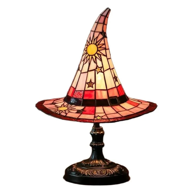 Verthara Halloween Witch Hat Lamp - Stained Glass USB Powered Night Light for Home Decor and Children's Rooms B Height 18cm