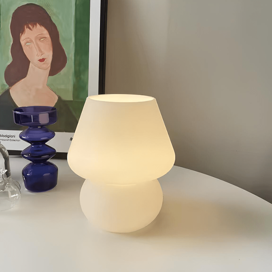 Verthara Hand-Blown Glass Mushroom Table Lamp Pure White