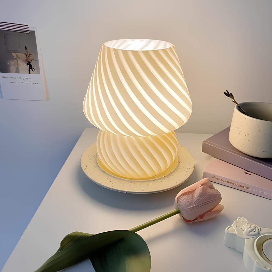 Verthara Hand-Blown Glass Mushroom Table Lamp White