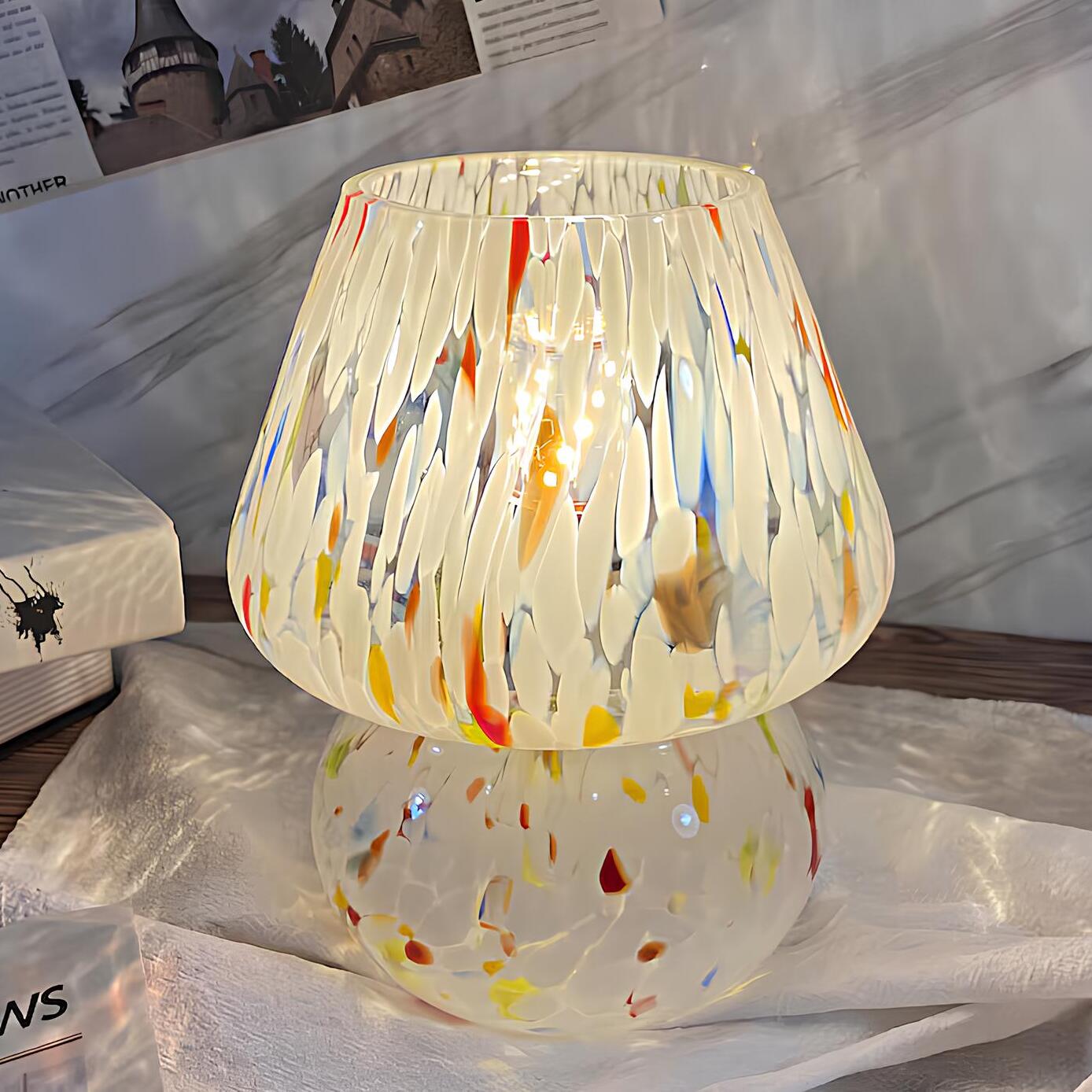 Verthara Hand-Blown Glass Mushroom Table Lamp Multiple Colors