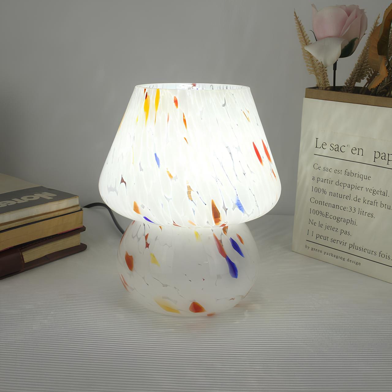 Verthara Hand-Blown Glass Mushroom Table Lamp