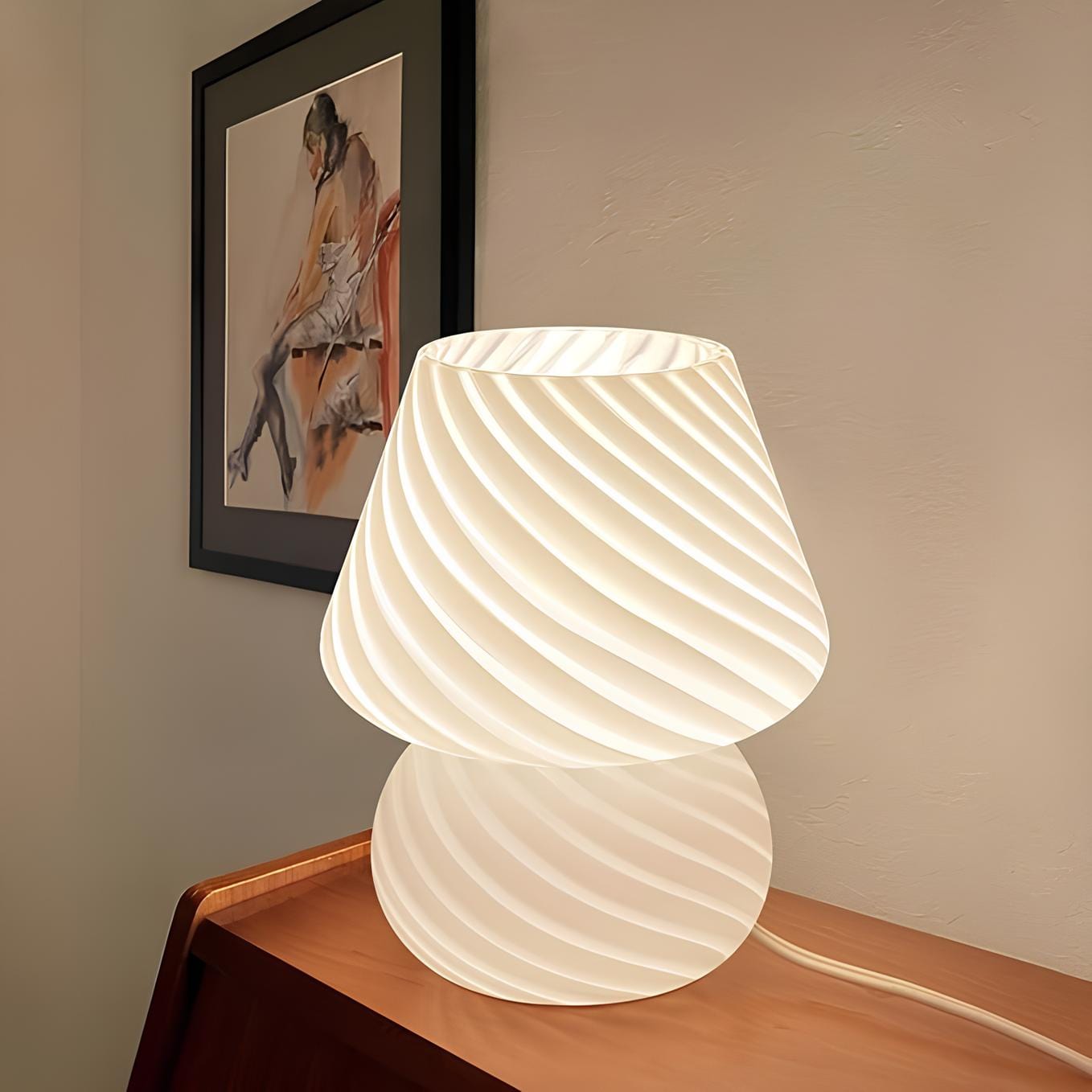 Verthara Hand-Blown Glass Mushroom Table Lamp
