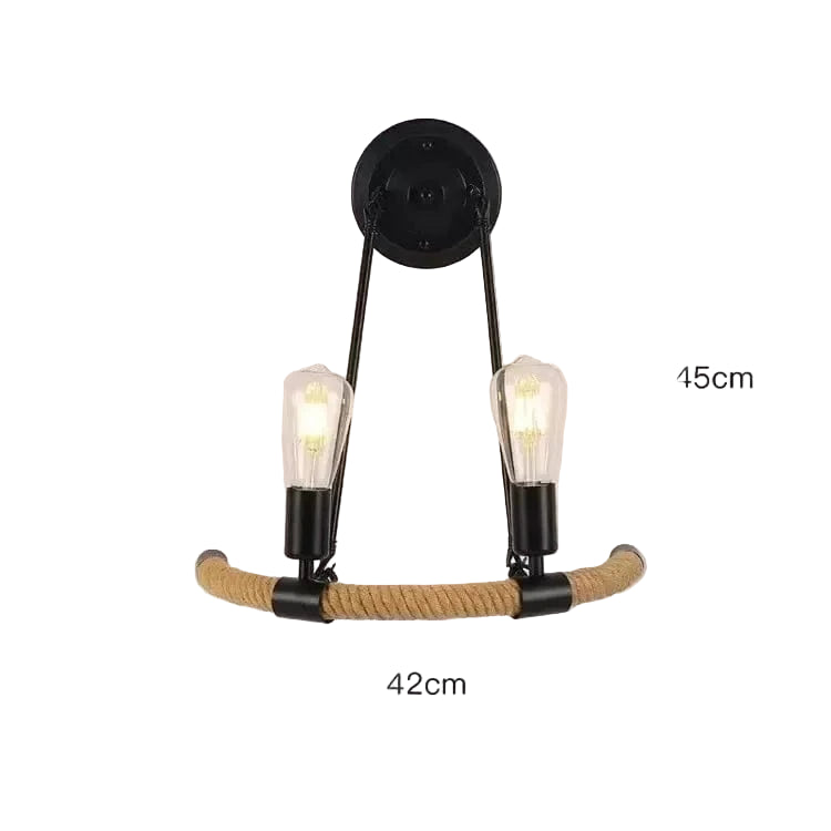 Verthara Industrial Wall Sconce Lamp with Hemp Rope Accent – Retro Wall Light for Bedroom and Hallway Decor black-D / No light bulb