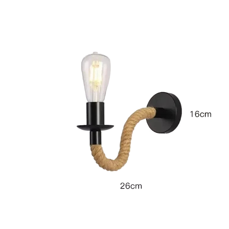 Verthara Industrial Wall Sconce Lamp with Hemp Rope Accent – Retro Wall Light for Bedroom and Hallway Decor black-C / No light bulb