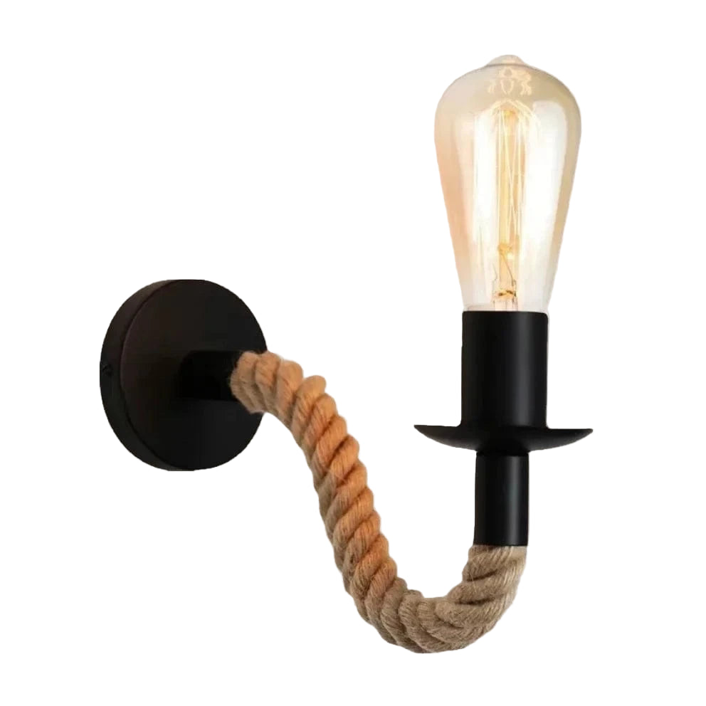 Verthara Industrial Wall Sconce Lamp with Hemp Rope Accent – Retro Wall Light for Bedroom and Hallway Decor
