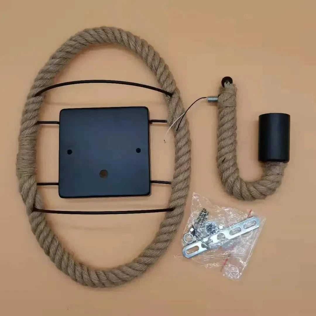 Verthara Industrial Wall Sconce Lamp with Hemp Rope Accent – Retro Wall Light for Bedroom and Hallway Decor