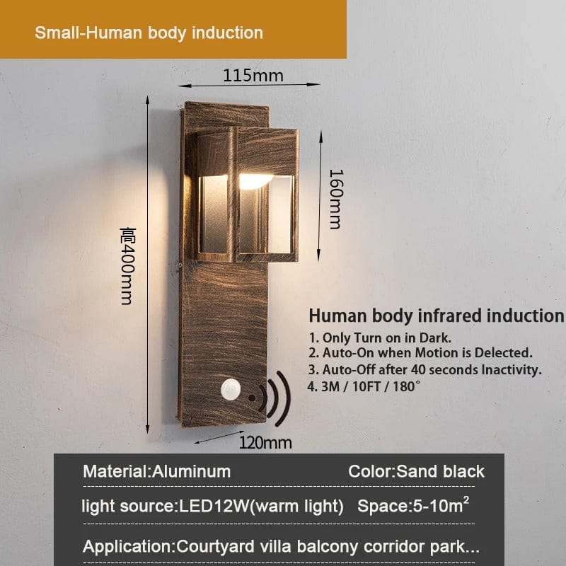 Verthara IP67 Waterproof LED Outdoor Wall Light With Motion Sensor – Aluminium - Black/Bronze - Modern Design - Energy Efficient - 12W