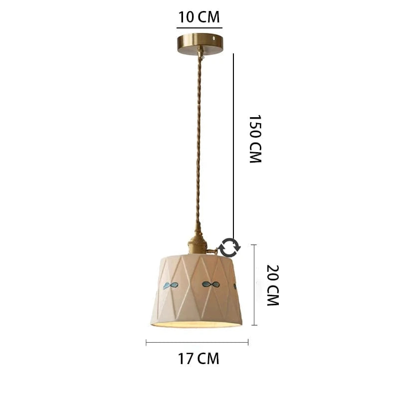 Verthara Japanese Retro Ceramic Chandelier Light with Brass Glaze – Elegant Lighting for Bedroom and Dining Spaces