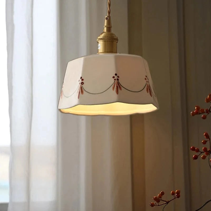 Verthara Japanese Retro Ceramic Chandelier Light with Brass Glaze – Elegant Lighting for Bedroom and Dining Spaces A