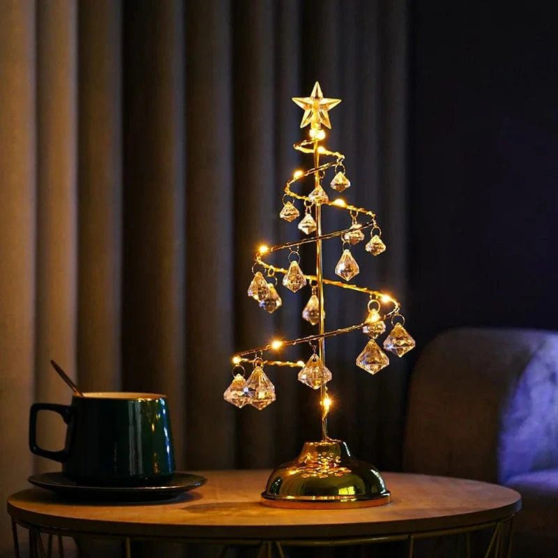 Verthara LED Desk Lamp - Battery Operated - Warm Light - Christmas Tree Design - Acrylic Crystal Pendants - Festive Home Decoration