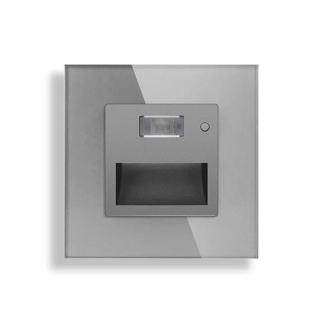Verthara LED Motion Sensor Stair Light – Recessed Indoor Lighting for Stairwell and Corridor, Energy Efficient PIR Sensor Glass Grey