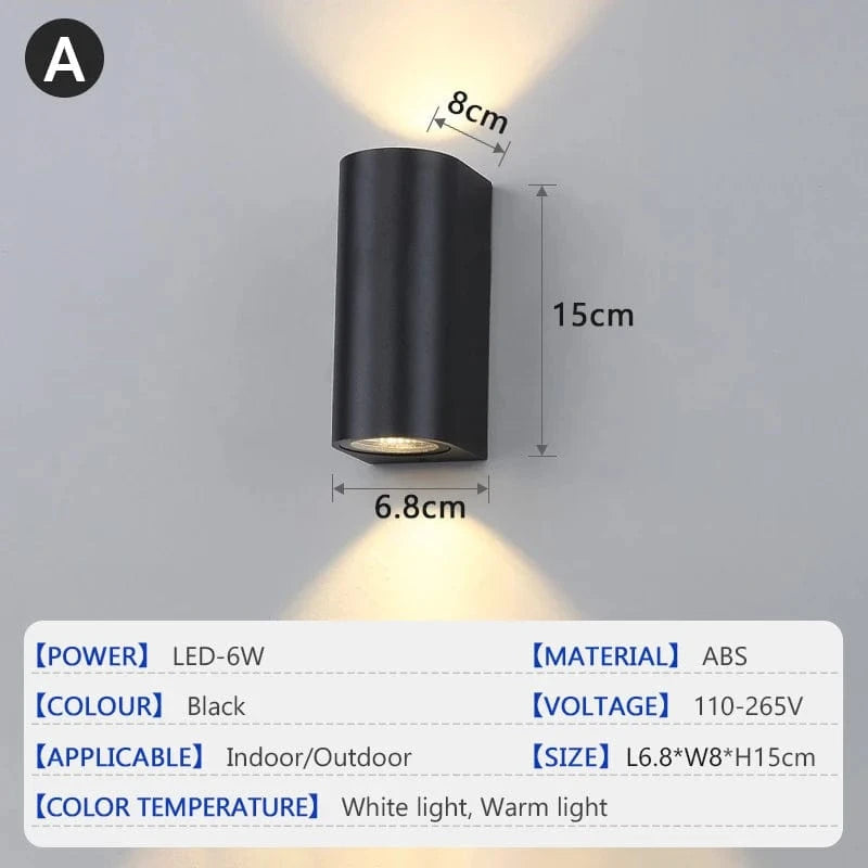 Verthara LED Outdoor Wall Light - Waterproof Design - IP65 Rated - Durable ABS Material - Modern Cylinder Shape - 6W Power - Indoor/Outdoor Use A / Warm Light 3000K