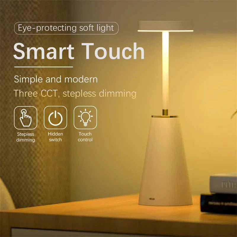 Verthara LED Rechargeable Desk Lamp - Touch Dimming - Modern Design - Three Colour Temperatures - Cordless - Ideal For Indoor Use - Sleek Aesthetic