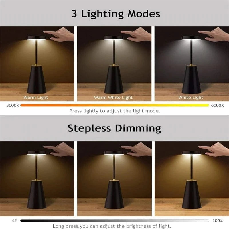 Verthara LED Rechargeable Desk Lamp - Touch Dimming - Modern Design - Three Colour Temperatures - Cordless - Ideal For Indoor Use - Sleek Aesthetic