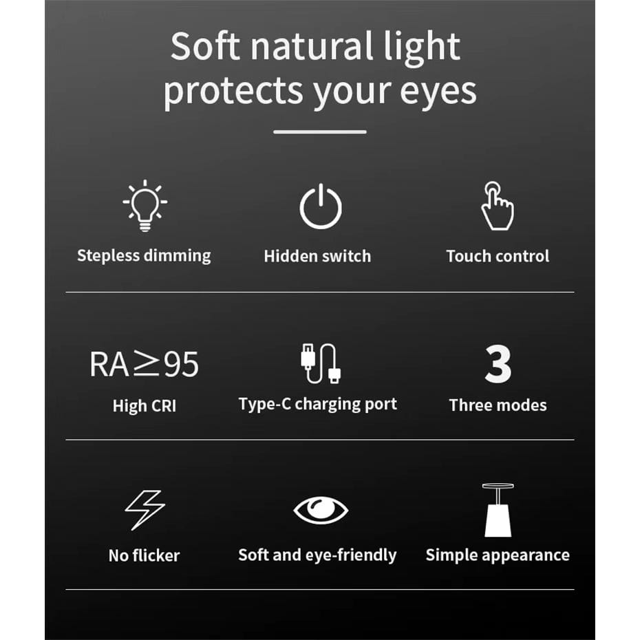 Verthara LED Rechargeable Desk Lamp - Touch Dimming - Modern Design - Three Colour Temperatures - Cordless - Ideal For Indoor Use - Sleek Aesthetic