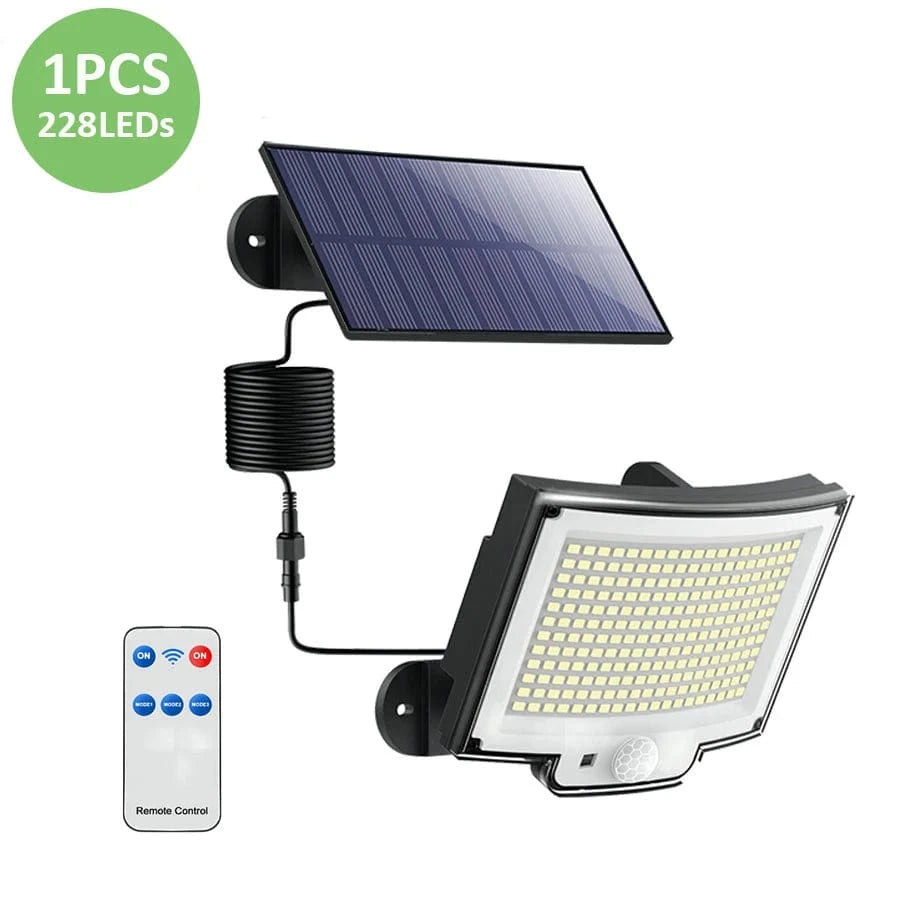 Verthara LED Solar Motion Sensor Wall Light with Remote Control – IP65 Waterproof Outdoor Garden Light for Enhanced Security and Illumination 228LED-1PCS