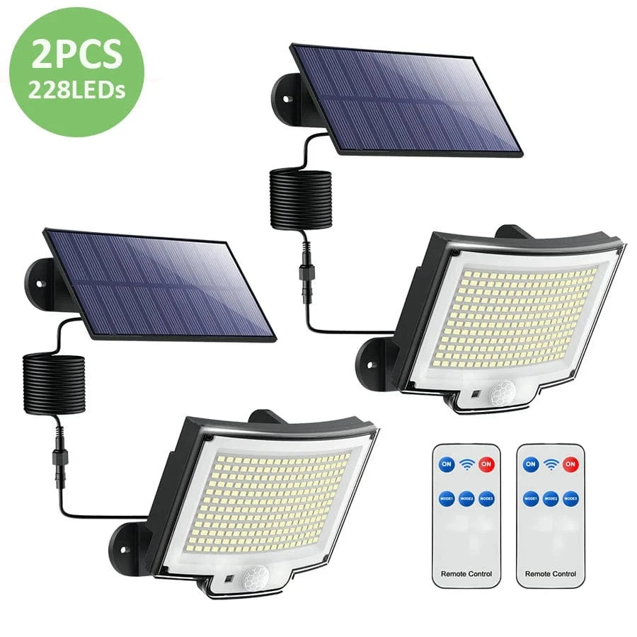 Verthara LED Solar Motion Sensor Wall Light with Remote Control – IP65 Waterproof Outdoor Garden Light for Enhanced Security and Illumination 228LED-2PCS