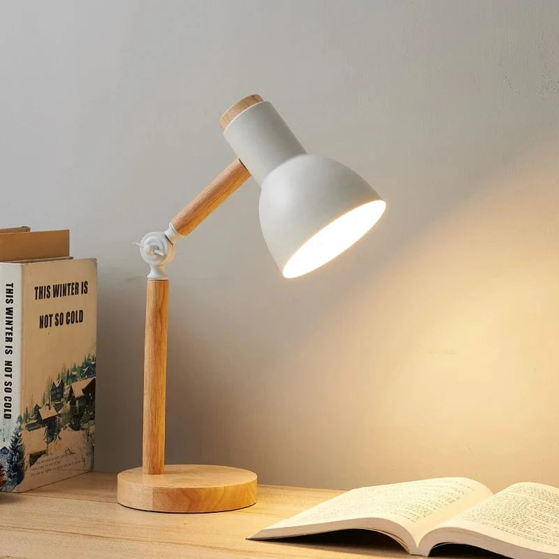 Verthara LED Table Lamp With Wooden Base – Adjustable Head - Eye Protection - Warm White - Modern Design - Ideal For Bedside Or Study White